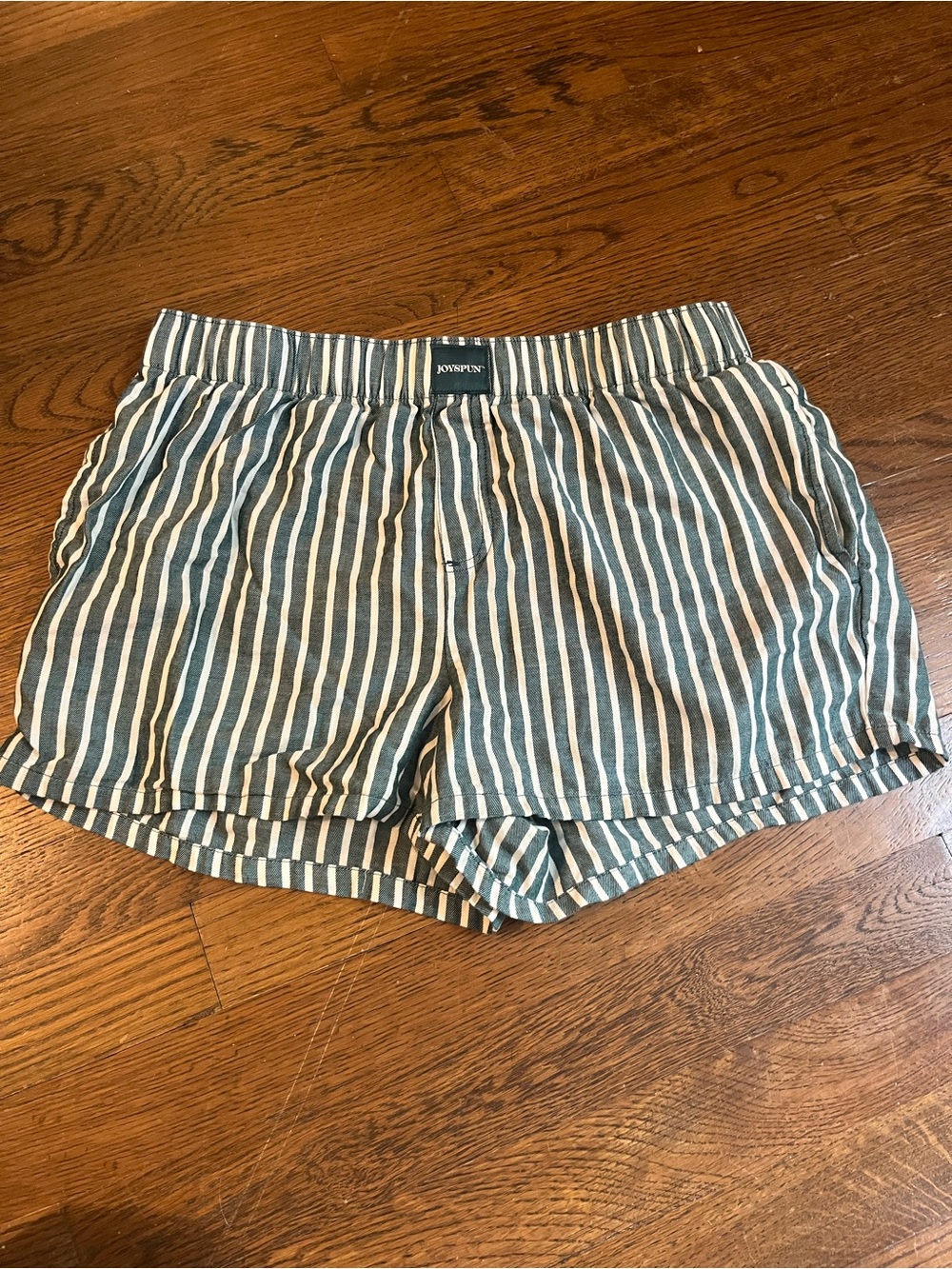 Joyspin Green and White Striped Athletic Shorts